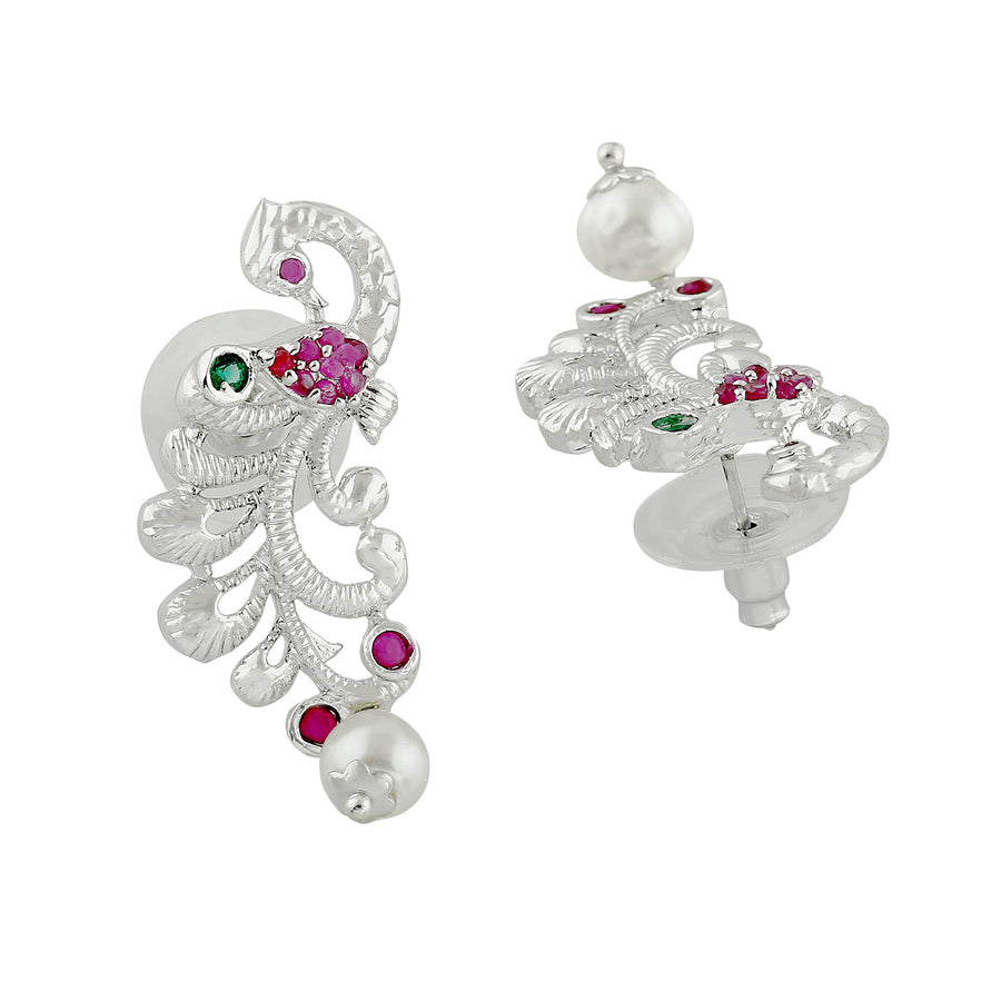 Очаровательные дизайнерские серьги Estele с родиевым покрытием и CZ для женщин, дизайнерские серьги в виде павлина