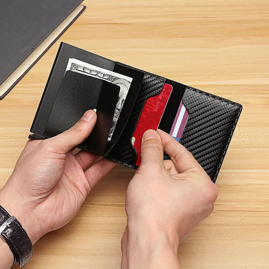 Men Credit Card Holder Wallet Slim Aluminum Men Wallet ID Credit Card Holder Mini Wallet Automatic Pop Up Bank Card Case