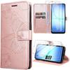 Protective Case - BOOLING - for Samsung Galaxy A17 4G/5G - Pink Synthetic Leather Butterfly Pattern - 2 Screens