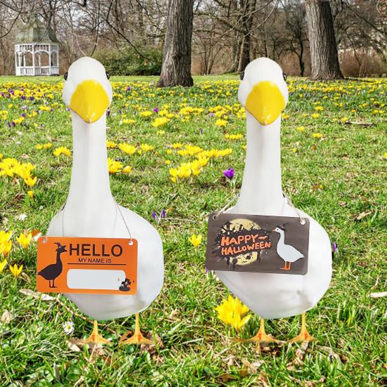 Подвесная табличка «Гусь на крыльце», всепогодная, для улицы, сада, патио, двора, статуя гуся, Хэллоуин, Рождество, приветственная декоративная табличка