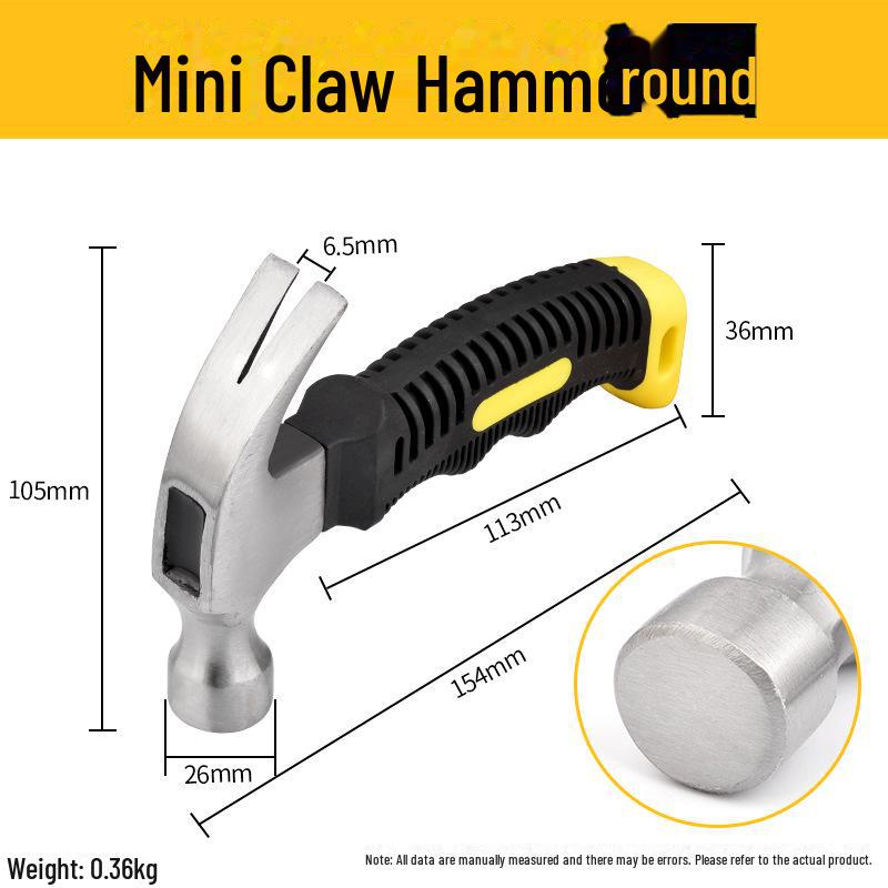 Compact Multifunctional Hammer: Claw, Woodworking, Nailing, Safety & Nail-Pulling Tool