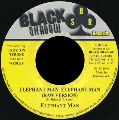 7-дюймовая пластинка ELEPHANT MAN - Elephant Man, Elephant Man НИКАКОЙ Черная тень Переиздание 1999 Ямайка Регги, Ска и Даб Б/У