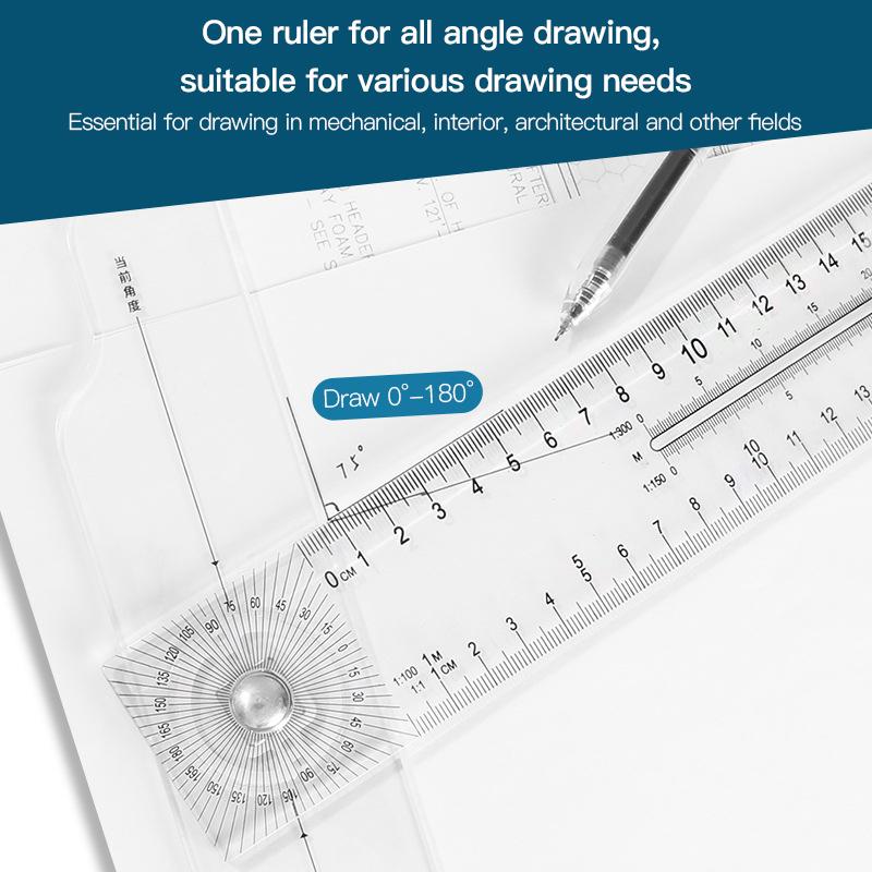 Clear T-Square Ruler 60mm for Students Office School Stationery Angle Measuring Drafting Tool Plastic Rotatable Folding Ruler