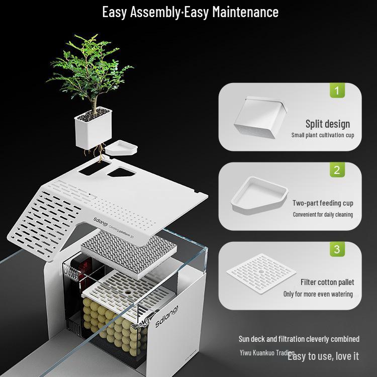 Turtle & Fish Breeding Tank Set with Basking Platform, Dry-Wet Separation, and Side Filter Eco Glass Tank