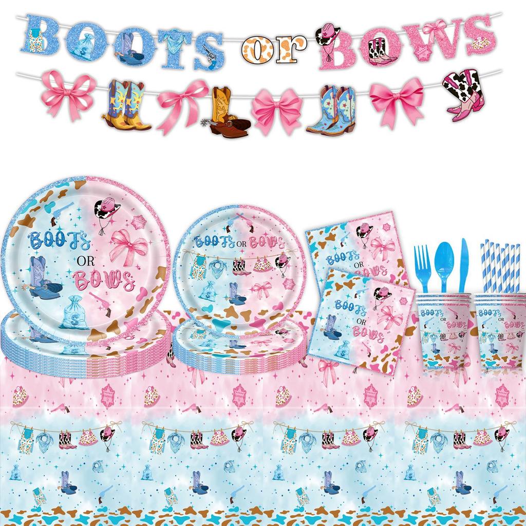 Popular Gender Reveal Theme Party Supplies Denim Style Gender Decoration Arrangement Props Tableware Banner