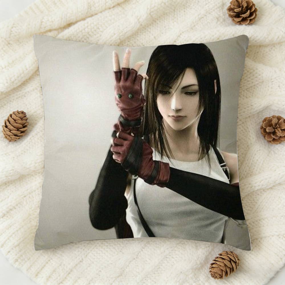 Games Figure Tifa Cloud Strife Doublesided Printed Square Decorative Cushion Cover for Sofa Living Room Home Decor