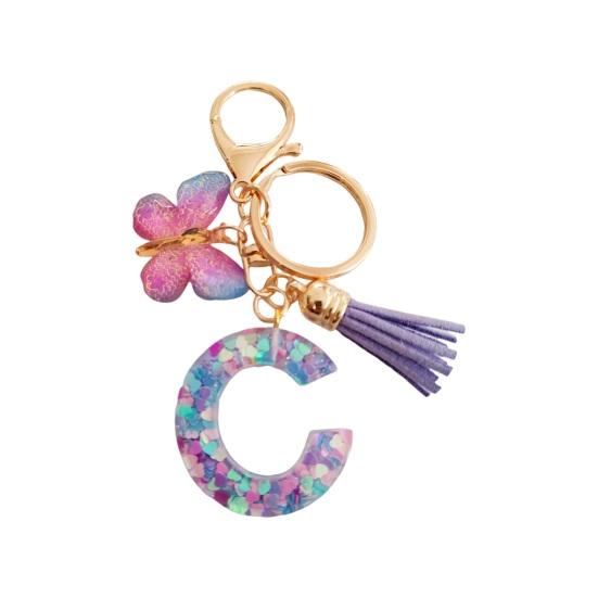 Butterfly Initial Letter Keychain Pendant Exquisite Practicality Backpack School Bag Decoration Purple Alphabet Keychain for Girls Women