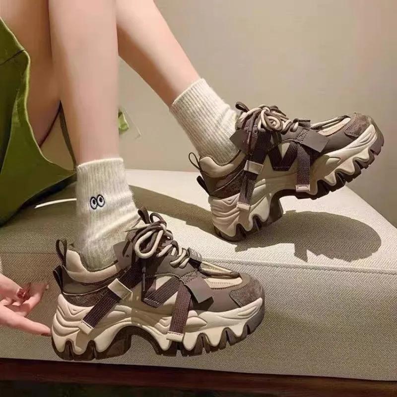 Модная женская спортивная обувь Женские кроссовки на массивной платформе Женские кроссовки Харадзюку Кроссовки для бега на толстой подошве Увеличивающие рост Zapatos De Mujer