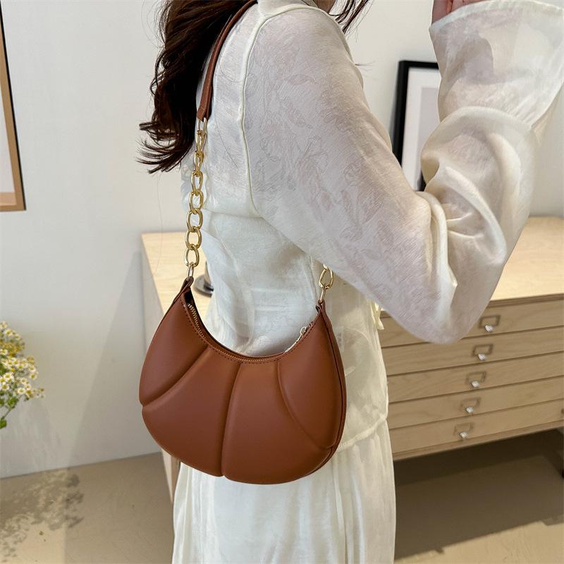 Модная новая цепочка, ручная, текстура, подмышечная женская сумка, одно плечо, вмятина, однотонная, повседневная, полумесяц, модная