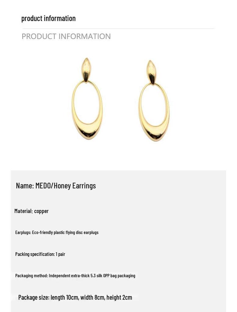 Европейская и американская мода Овальные серьги-подвески с золотым покрытием - Высокополированный трендовый дизайн