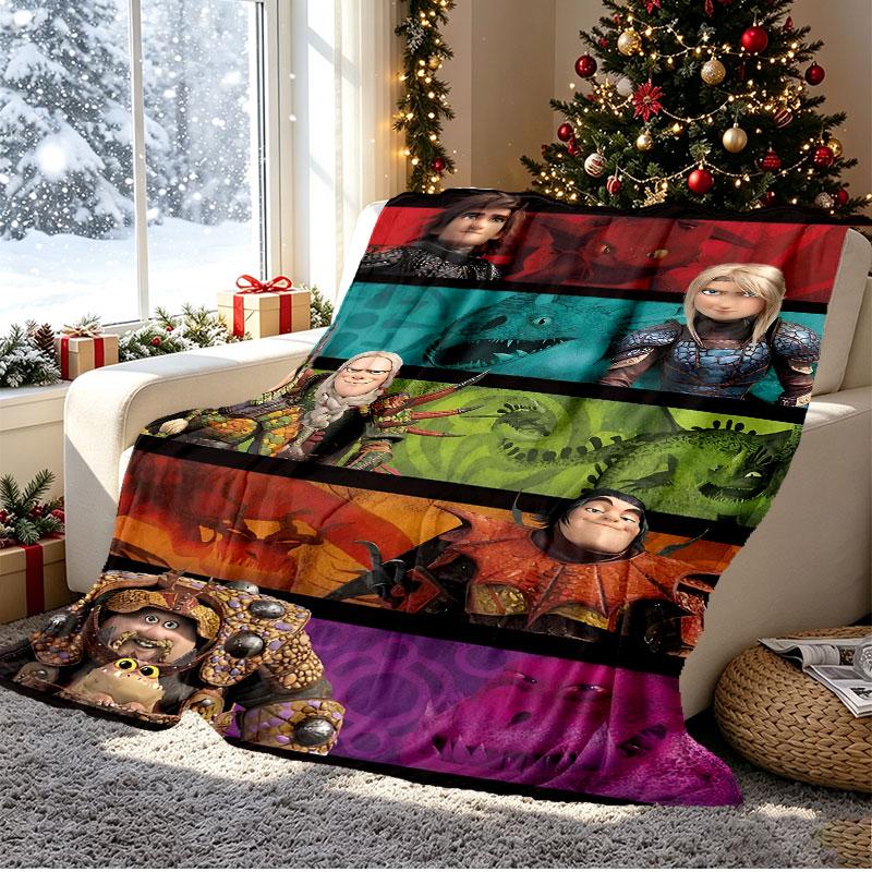 How to Train Your Dragon Pattern Blanket for Home Decoration, Bed, Sofa, Car Travel, Camping, Suitable for All Seasons, Birthday Christmas Gift