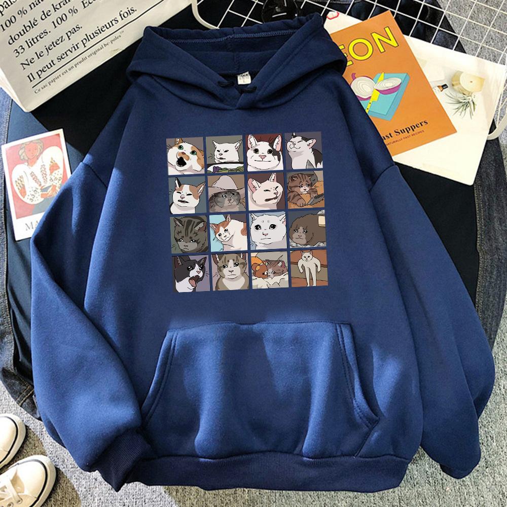 Funny Meme Cats Cartoons Print Women Hoody Hip Hop Crewneck