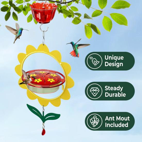 Кормушка для колибри, подвесная, наружная, цветочный дизайн, кормушка для диких птиц, нектар, ров для муравьев, для декора патио на заднем дворе