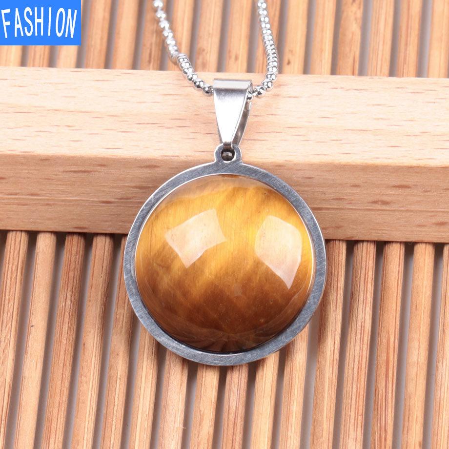 Женское простое ожерелье из нержавеющей стали с плоским камнем в европейском и американском стиле, модное ожерелье с натуральными кристаллами