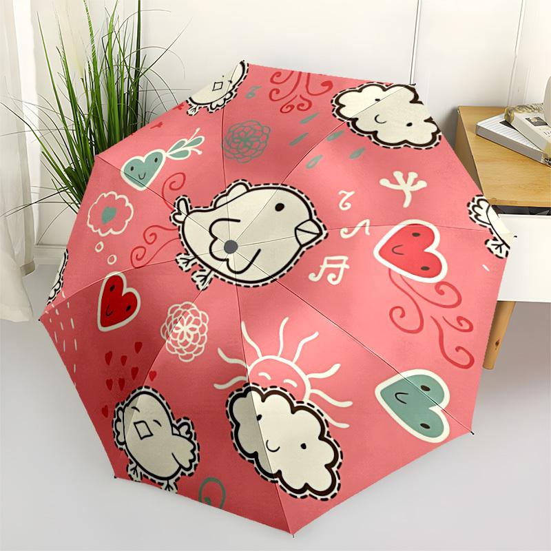 1pc Birds, Hearts Automatic Folding Umbrella - Portable Collapsible Design, 8-Rib Iron Frame, Durable Fabric yy251125133