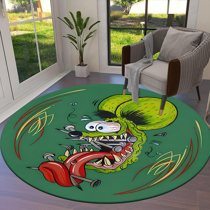 1pc Green Monster with Nails and Screws Round carpet, Made of Polyester,Perfect for Decorating Office Chairs, Living Rooms fplt685