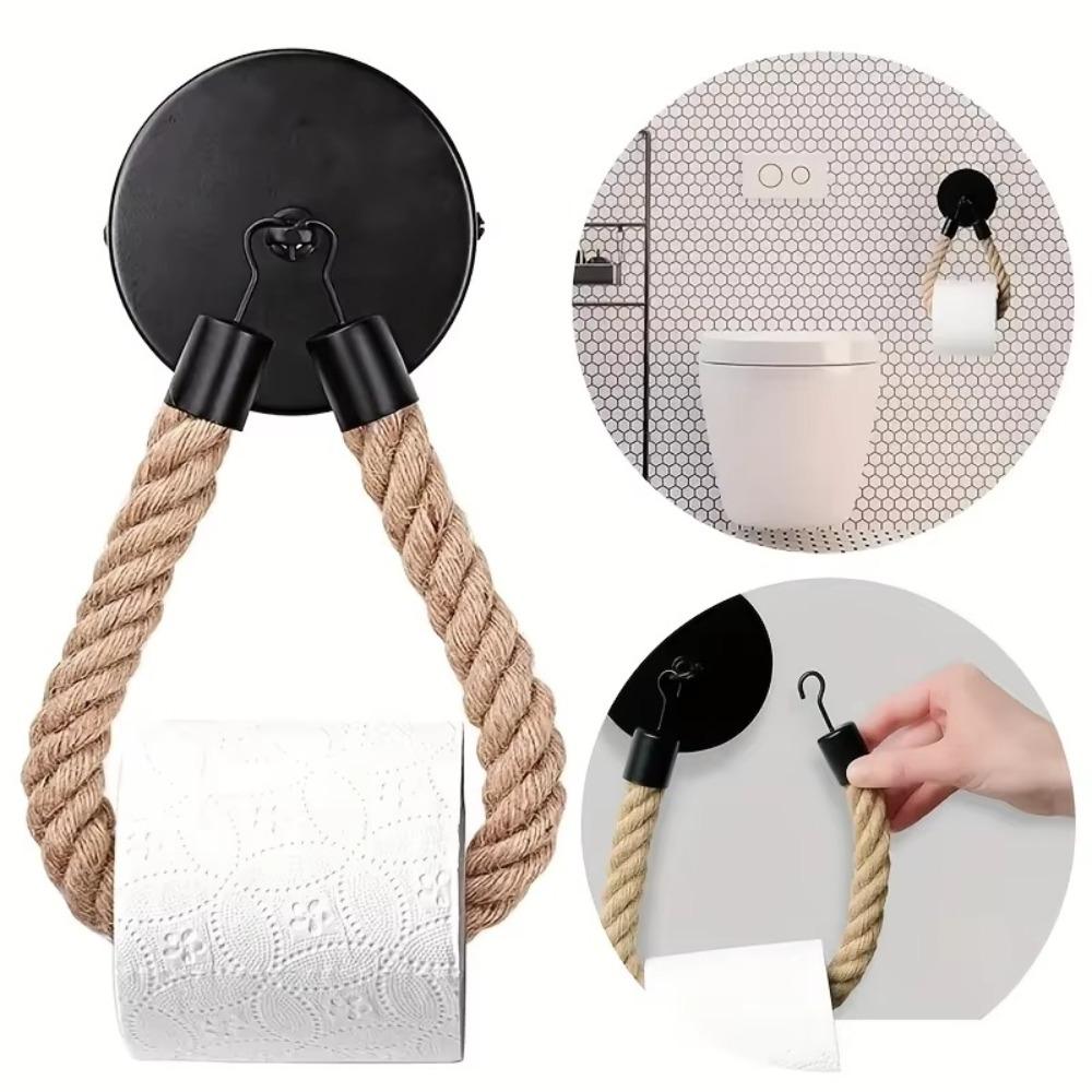 Hemp Rope Toilet Roll Paper Holders Punchless Toilet Paper Roll Bracket New Tissue Holder