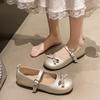 Mary Jane Shoes Autumn New Round Toe Shallow Mouth Pearl Bow One Slip Soft Sole Anti-slip Wear-resistant Single Shoes