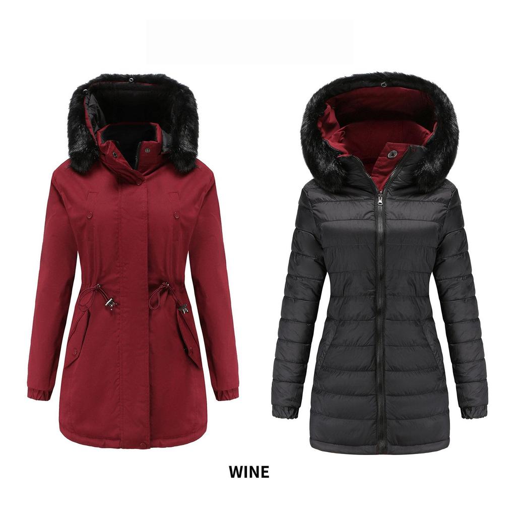 Осень-зима женская двусторонняя съемная меховая воротник съемная шапка стеганая теплая парка S-3XL