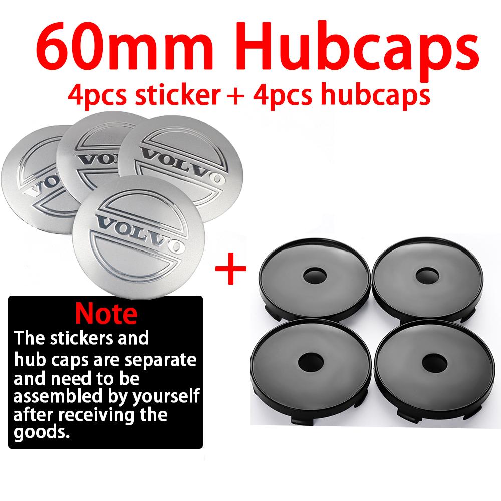 4pcs 56/60mm Car Wheel Center Cover Stickers Hub Caps Decor Decals For Volvo Rdesign AWD C30 C70 S40 S60 S70 S80 S90 V40 V50 V60