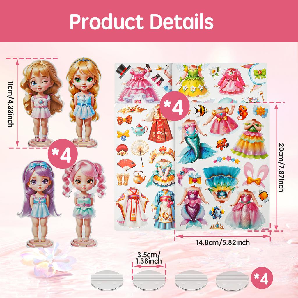 4Sets Magnetic Dress Up Dolls for Girls Ages 4-10 DIY Magnetic Paper Dolls Cute Paper Dress Up Dolls Exquisite Princess Dress Up Dolls
