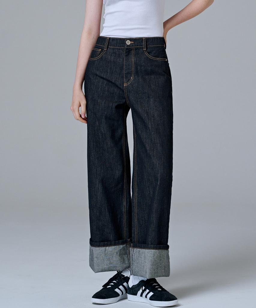 MALOUPE 9146 Rolled-Up Non-Faded Denim (Dark Indigo)
