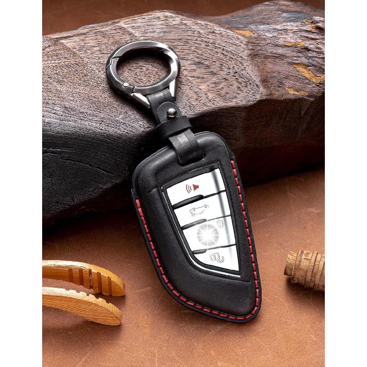 for BMW Key Fob Cover Leather Car Remote Case Holder Keychain Compatible for BMW 2 5 6 7 Series X1 X2 X3 X5 X6 X7 -Black