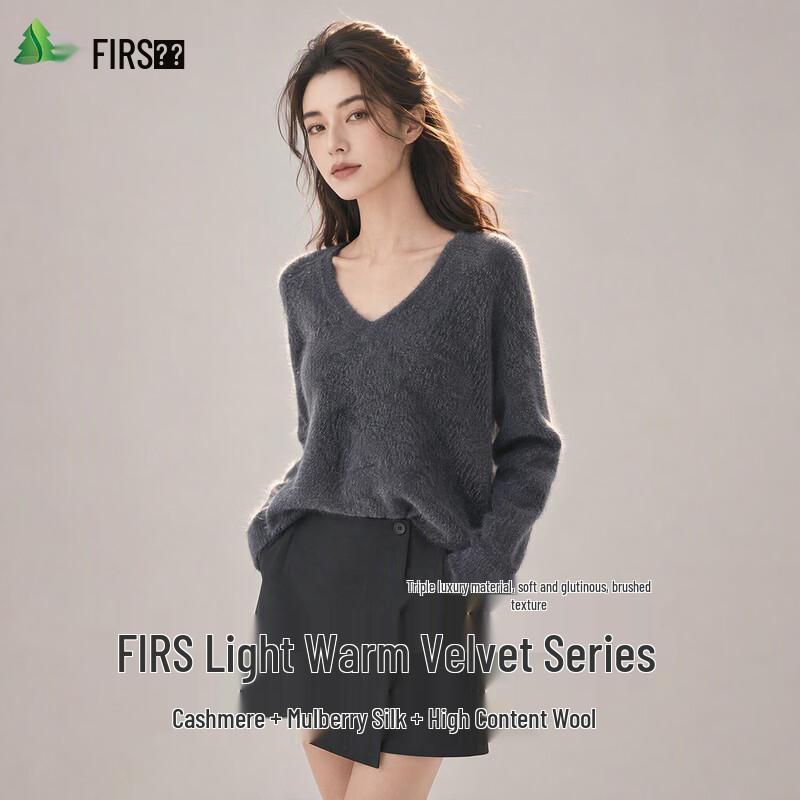 FIRS Women's V-Neck Wool Blend Pullover Sweater