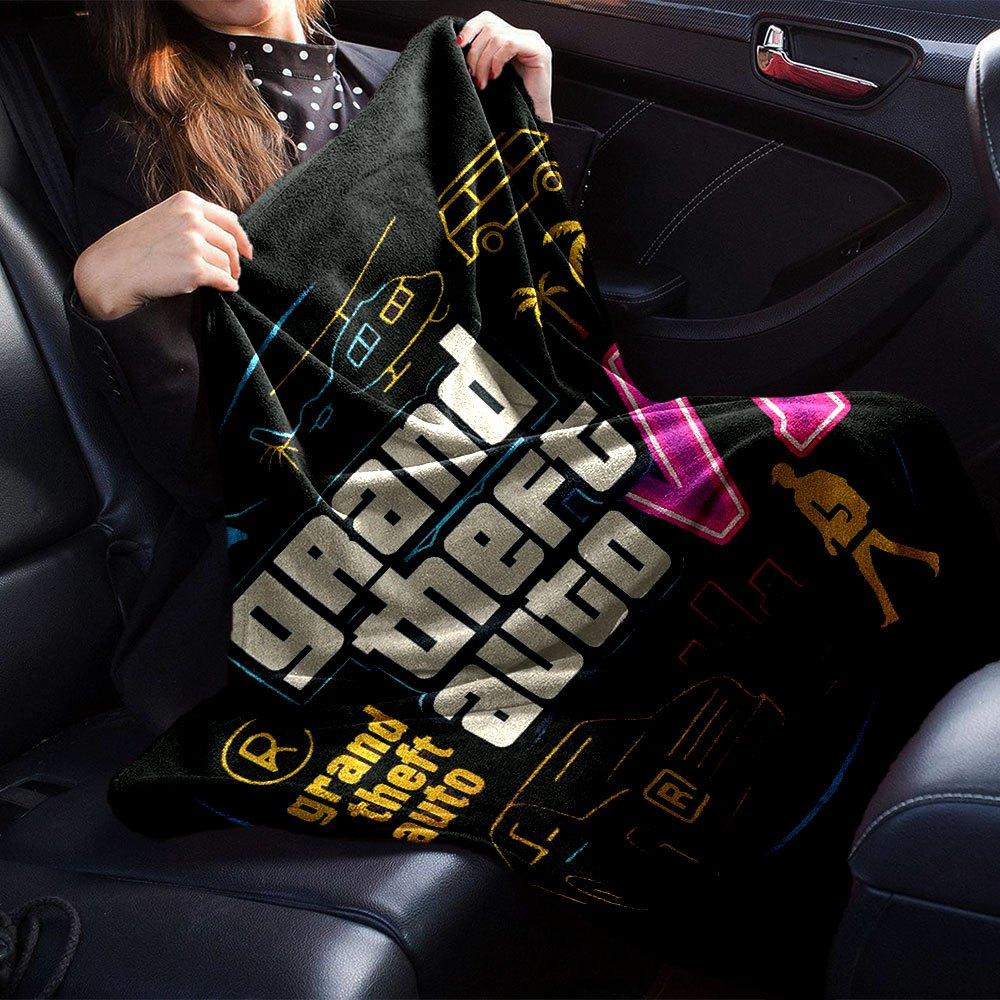 1 шт. Мягкое фланелевое одеяло Grand Theft Auto с дизайнерским принтом. Уютное одеяло для всех сезонов, идеально подходит для дивана, кровати, офиса