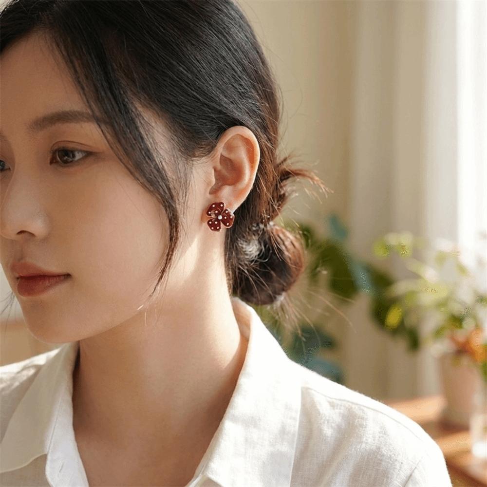 Flower Polka Dot Earrings Zinc Zinc Alloy Jewelry Gift French Style Round Stud Earrings Date