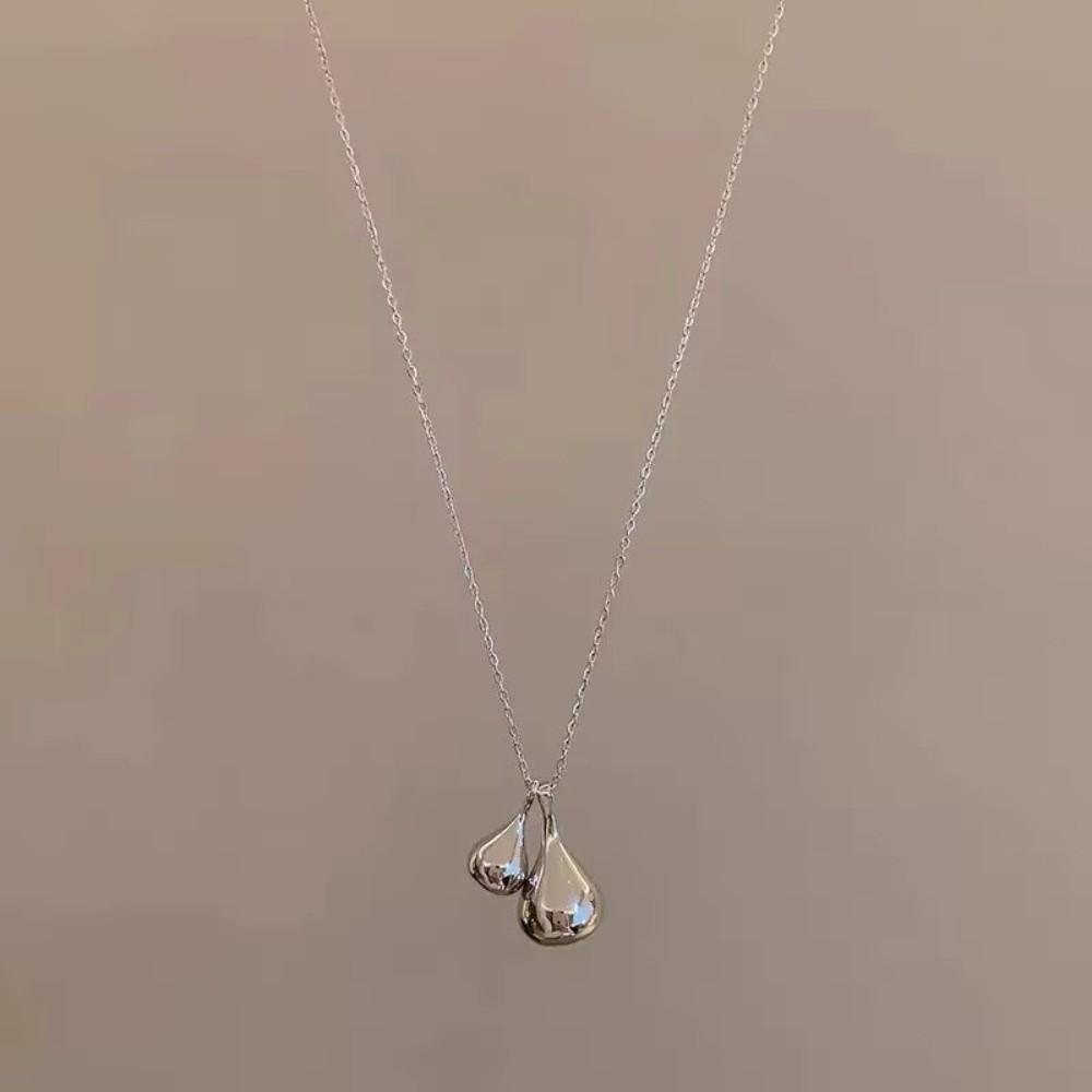 Elegent Double Water Droplet Necklace Long Chain Pendants Necklace for Women Sweater Chain