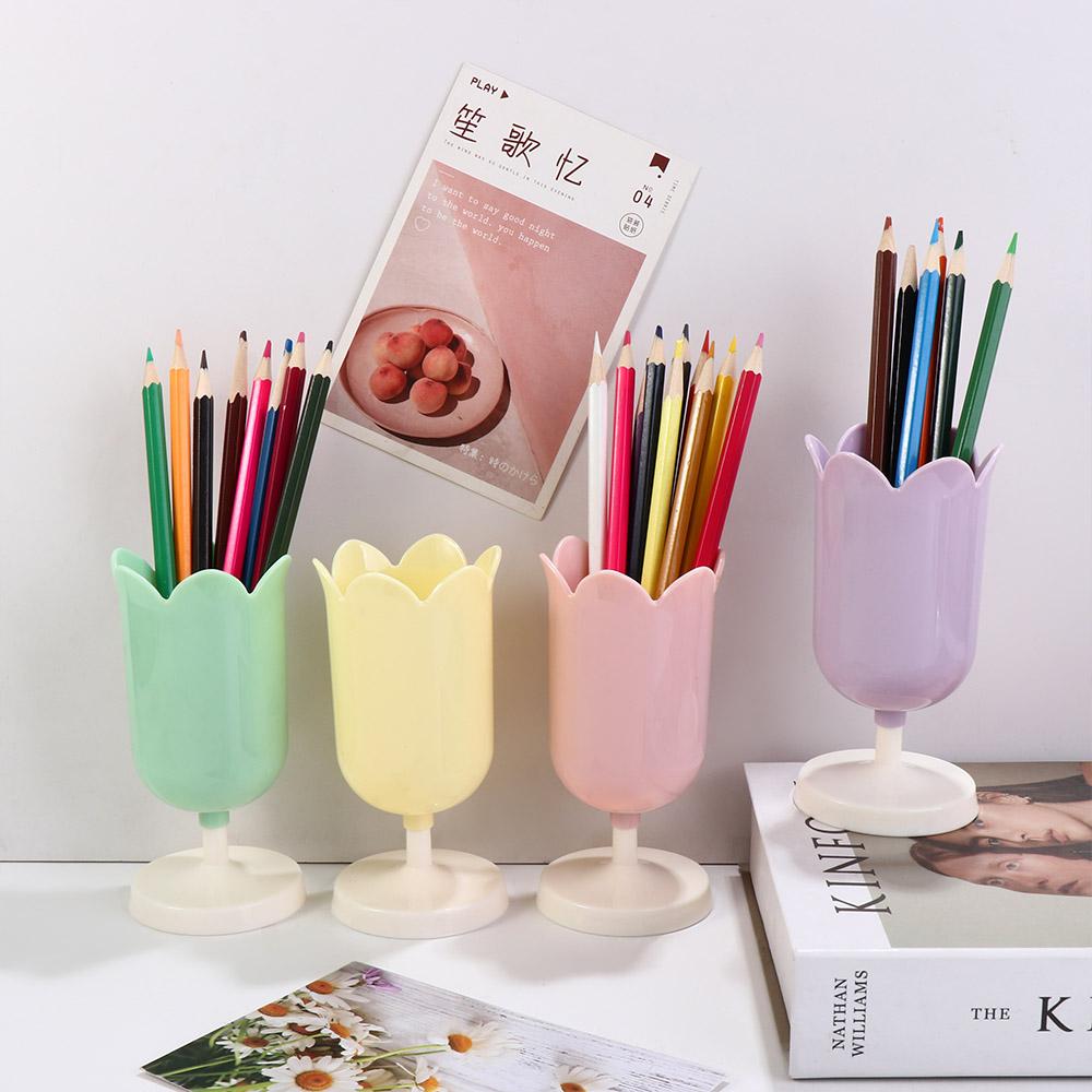 Пластиковый держатель для ручек в виде тюльпана для девочек, маленькая косметичка, школьные канцелярские принадлежности, органайзер, украшение для рабочего стола
