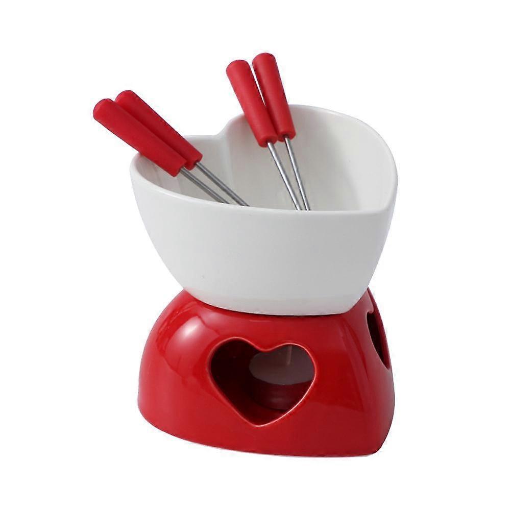 Ceramic Butter Warmer Set With Forks For Melting Chocolate Cheese And Caramel Ideal For Family Gatherings