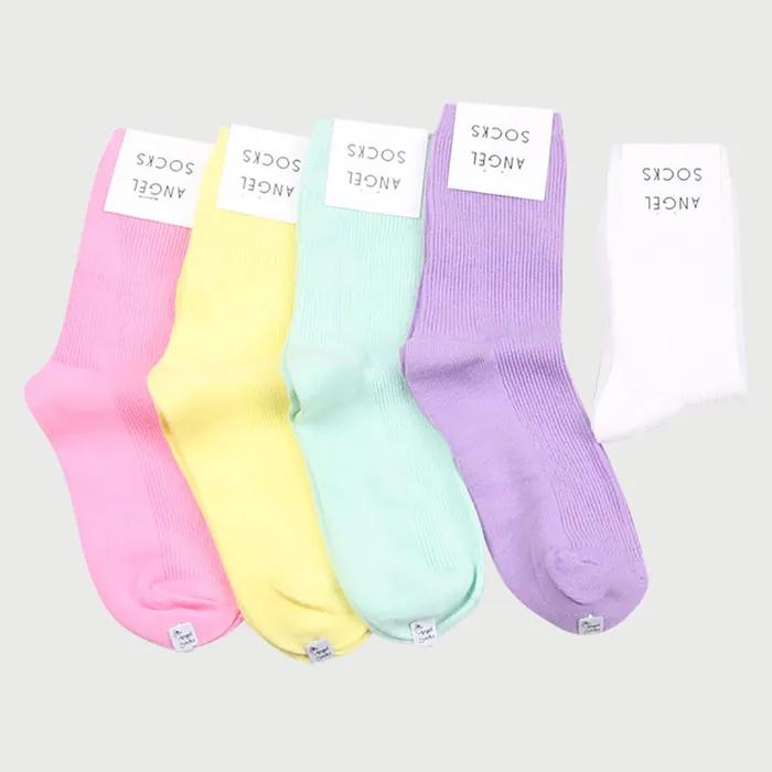 SET005-Хлопковая Конфета Пастельные Ребристые Однотонные Базовые Женские Носки Набор из 4 Штук