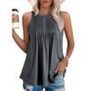 Женские летние майки с круглым вырезом, повседневные плиссированные топы без рукавов, рубашки