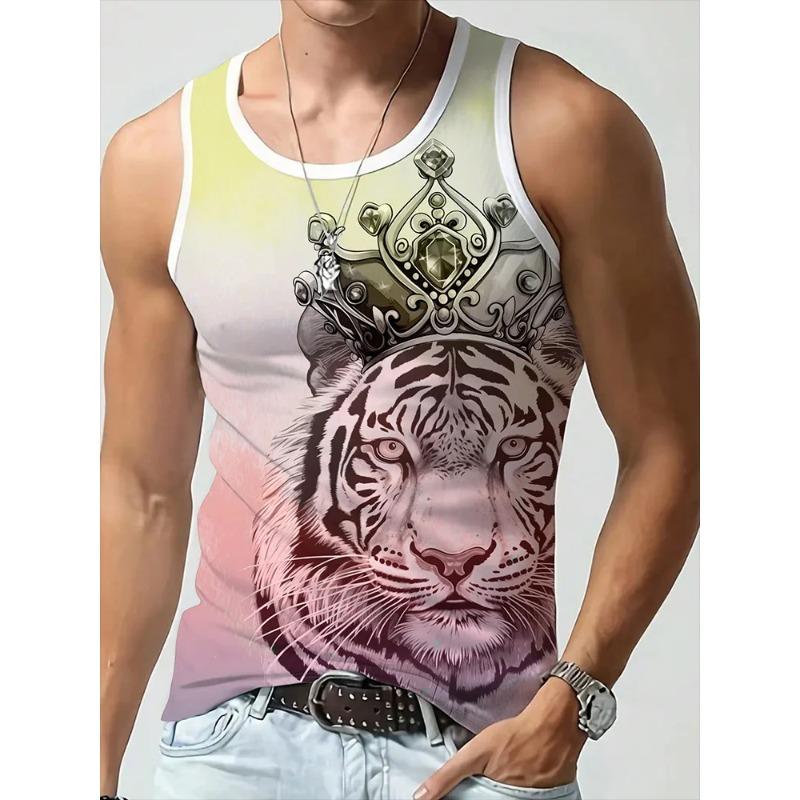 Летний топ с круглым вырезом и 3D-принтом животного, модная повседневная безрукавка, мужские футболки