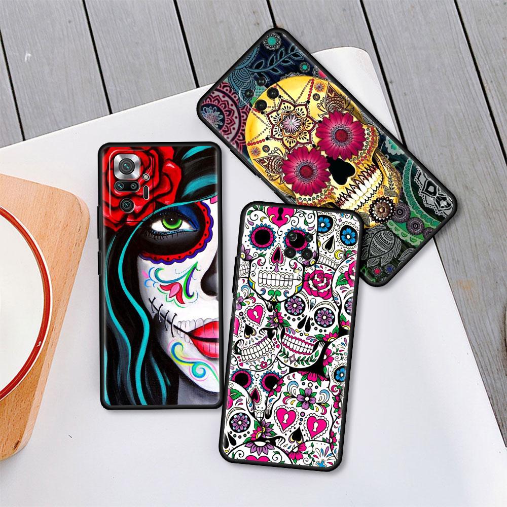 Fitted Soft Case For Xiaomi Redmi Note 9S 9 10 8 Pro 9A 13 12 12S 12C 10C 9i Capa Tpu Mexican Catrina Skull Girl Phone Cover