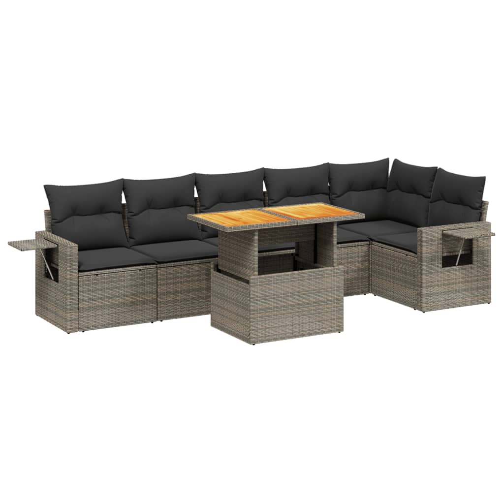 7 Piece Garden Sofa Set with Cushions Gray Poly Rattan