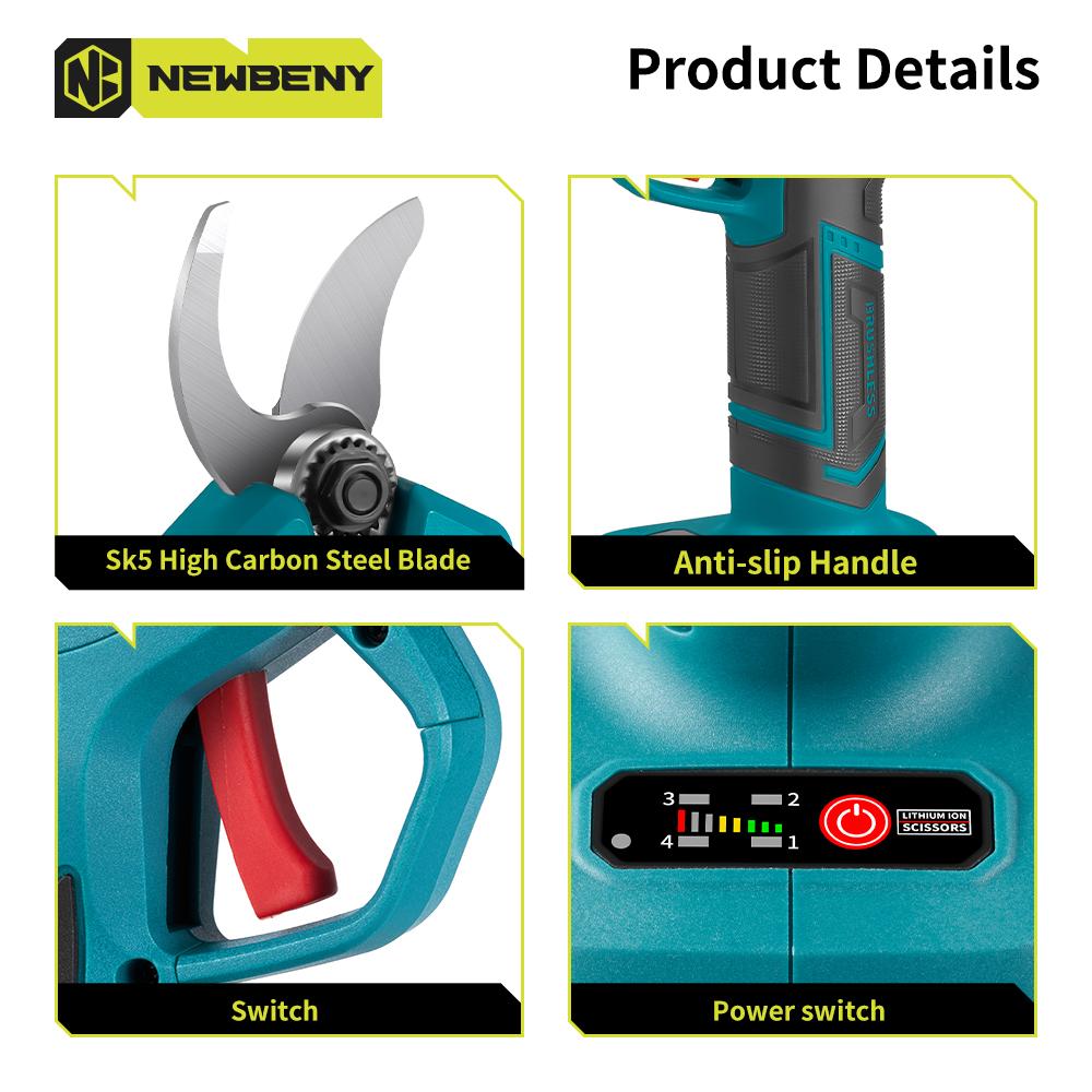Newbeny 30 мм Бесщеточный Электрический Секатор Ножницы 4 передачи Аккумуляторный Перезаряжаемый Секатор для Фруктовых Деревьев Бонсай Резак для Аккумулятора Makita 18 В