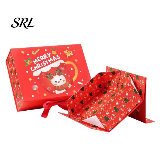 Holiday Candy Boxes Christmas Gift Box with Lid, Magnetic Closure Large Collapsible Present Packaging Ribbon, Red Green Cardboard for Decorative