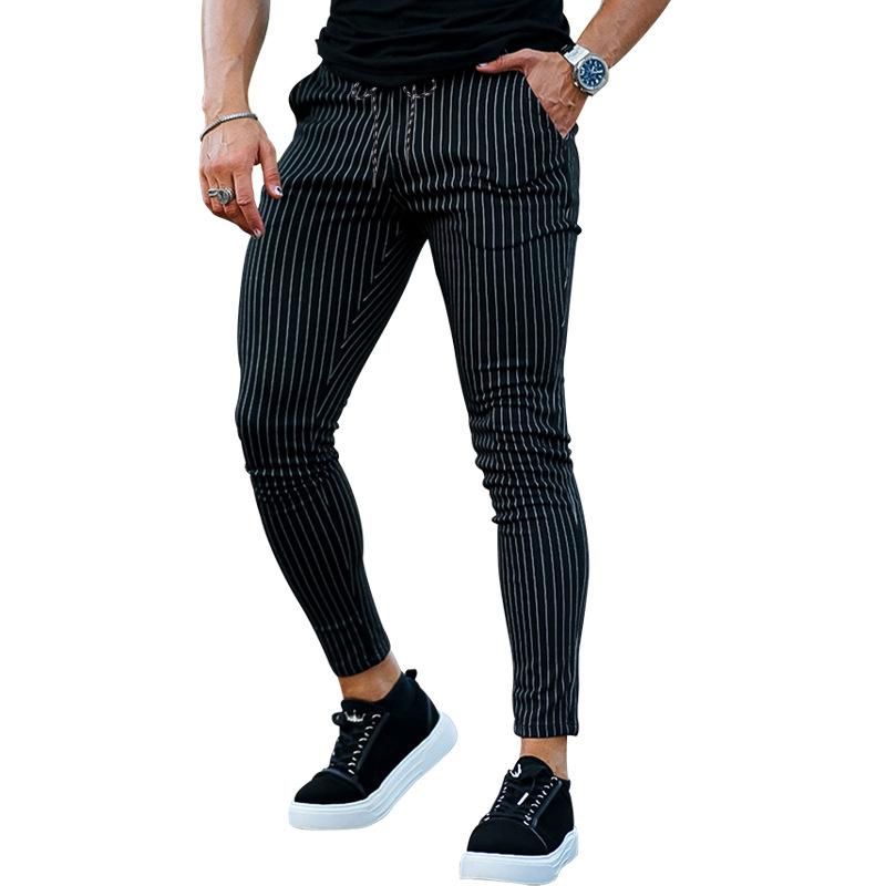 Брюки мужские повседневные осенние на шнуровке узкие полосатые мужские повседневные брюки