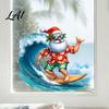 Outdoor Balcony Window Decor Christmas Surfing Santa Claus Static Glass Sticker Tropical Waterproof PVC Decal for Sunproof Surface Decals Home Store