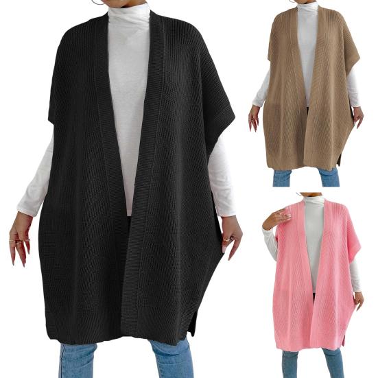 Женский однотонный вязаный свитер-жилет, повседневный кардиган свободного кроя, куртка, осенне-зимнее вязаное пальто-жилет