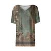 T Shirts For Women Pleated V Neck Dressy Casual Blouses Printing Short Sleeve Summer Tops Loose Fit
