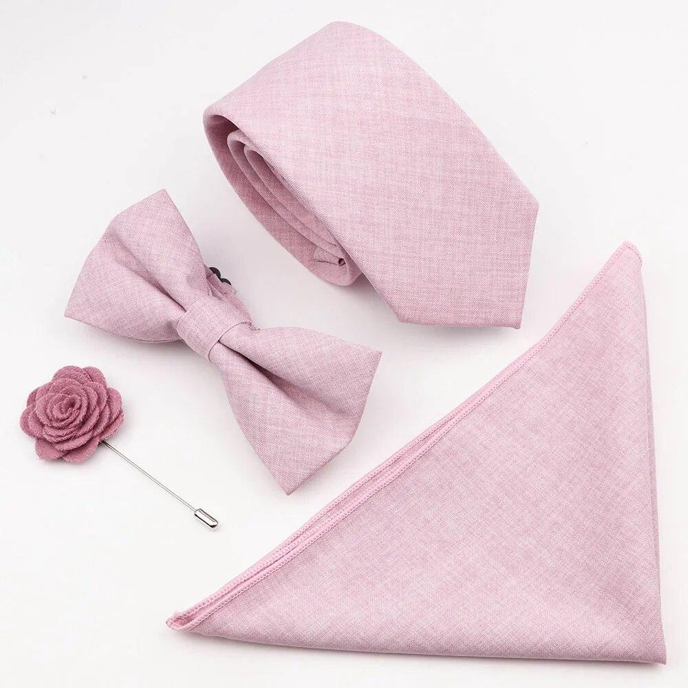 Комплект галстуков из 4 предметов, мужской, шалфейный зеленый, хлопковый галстук-бабочка, брошь-запонка, для костюма жениха, свадьба,