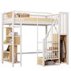 Multifunctional Loft Bed 90 x 200 cm, Metal Bed with Storage, Shelf Space and Staircase, Adult Bed and Children's Bed, White