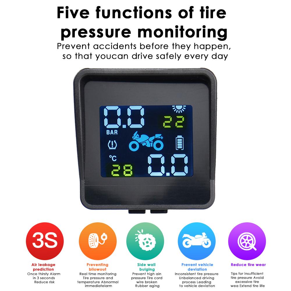 2025 Новый USB Солнечная Зарядка Мотоцикл TPMS Мотор Давление в Шинах Температура Шины Система Предупреждения с 2 Внешними