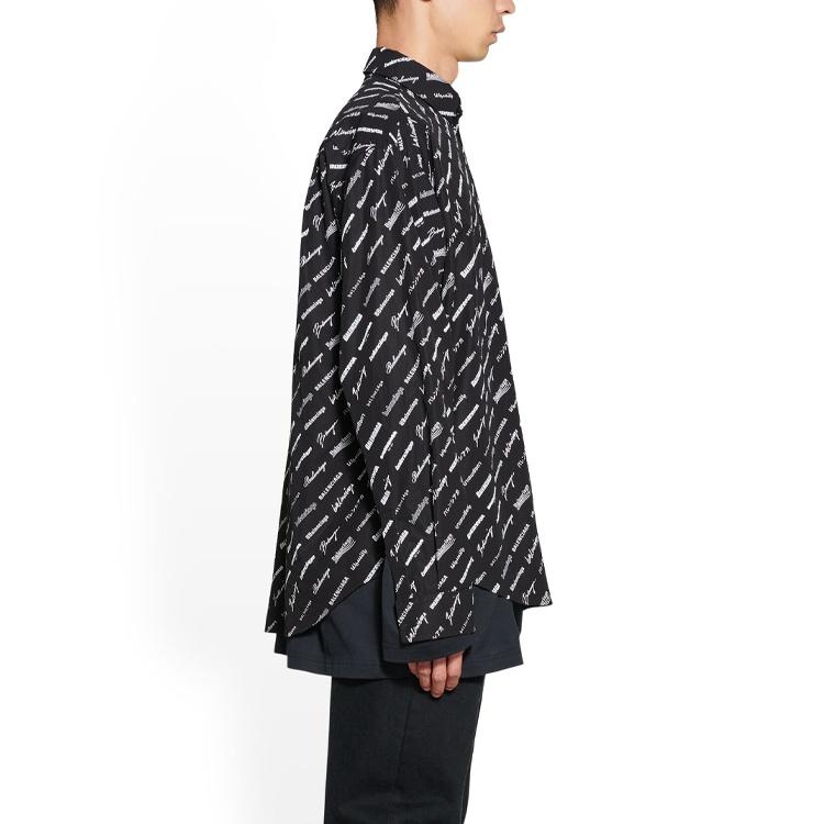 Balenciaga Logomania All Over Long Sleeve Shirt 'Black' Men's 662983TNLL11070