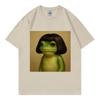 Funny Frog Wearing Wig Meme Graphic T Shirts Fashion Vintage Short Sleeve Tshirts Unisex Unisex Casual Cotton Tshirt Streetwear
