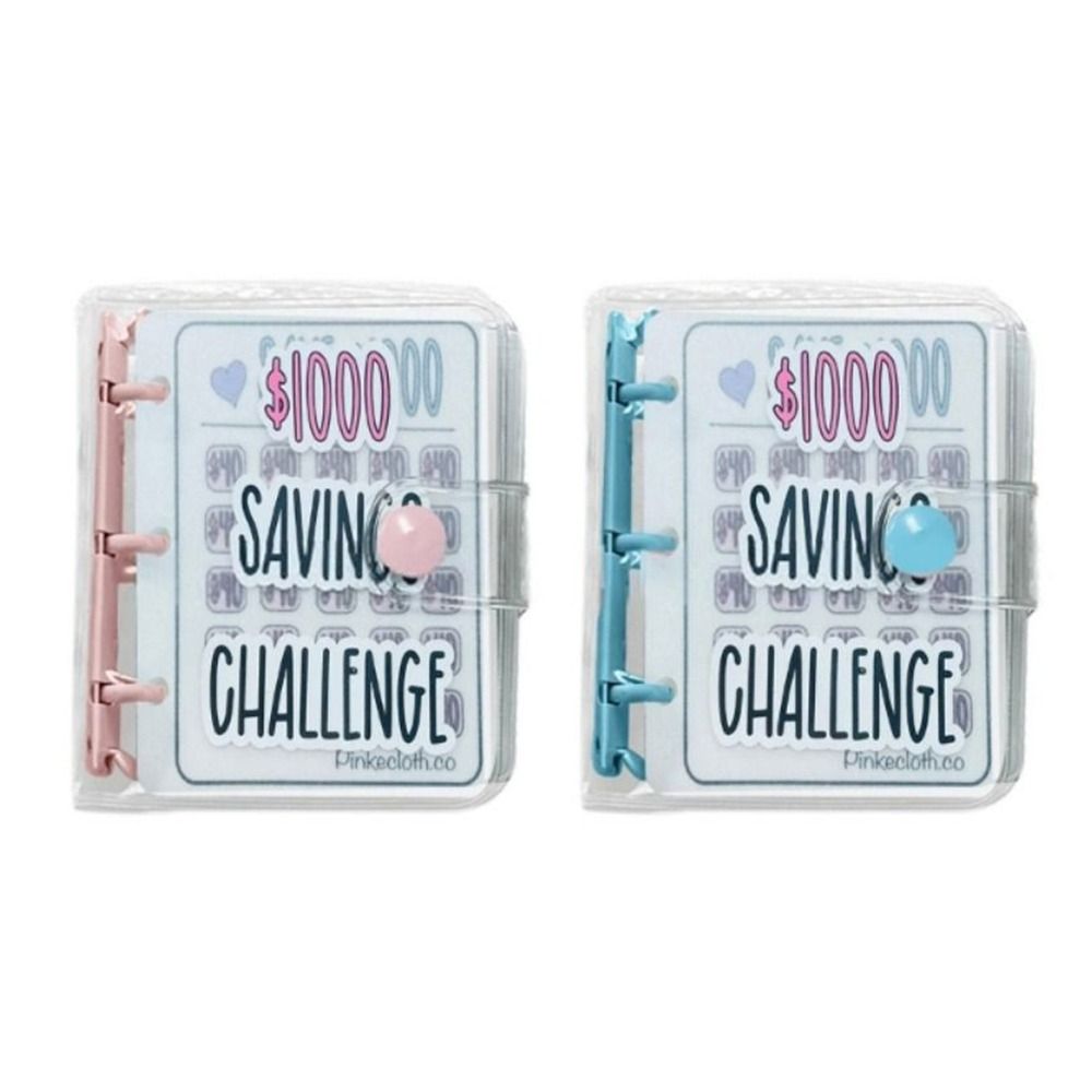 PVC $1000 Money Savings Challenge Binder Button Closure Mini Budget Binder Notebook Cash Saving
